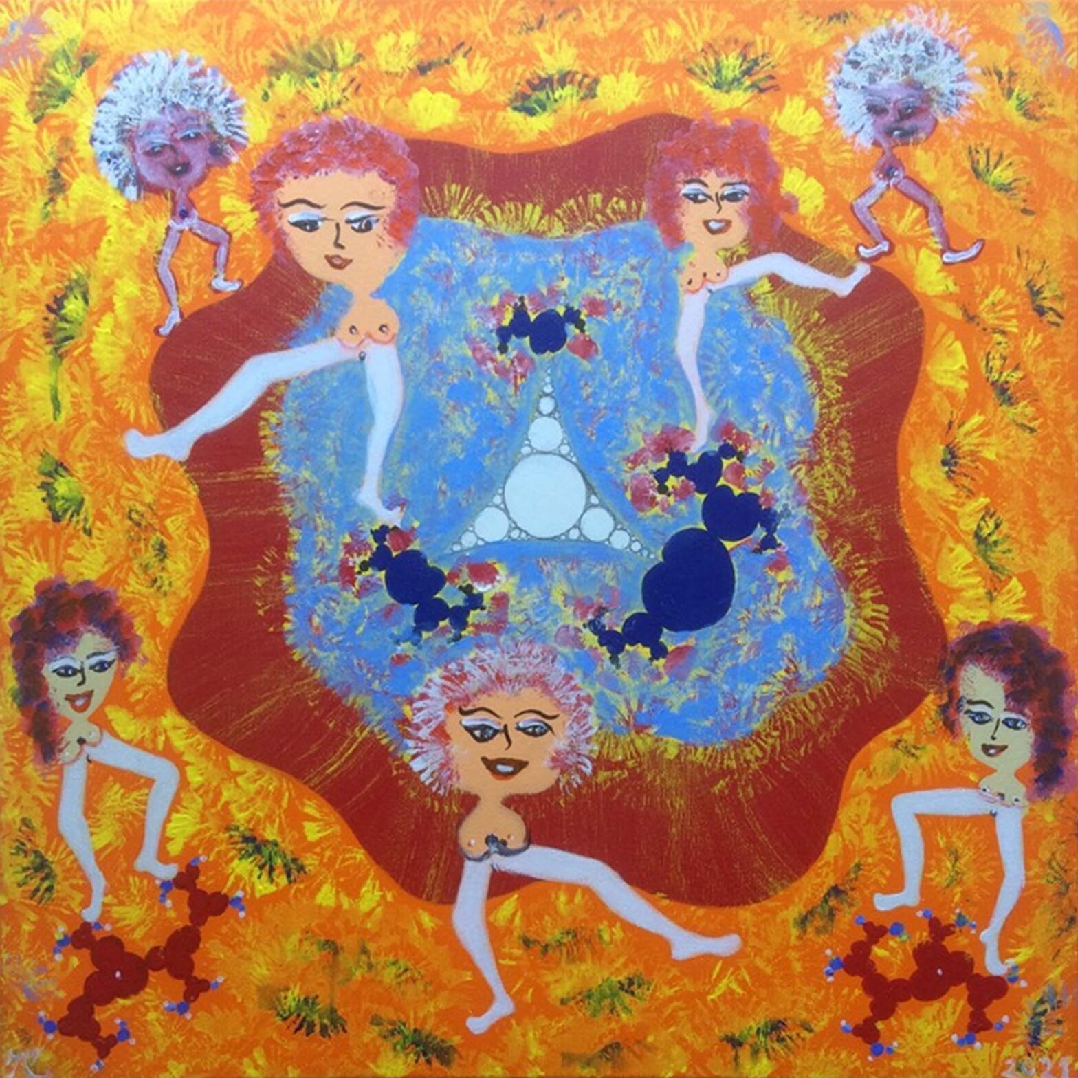 Visuman Dragqueens im appolonischen Netz 50x50cm Acryl auf Leinwand 2021