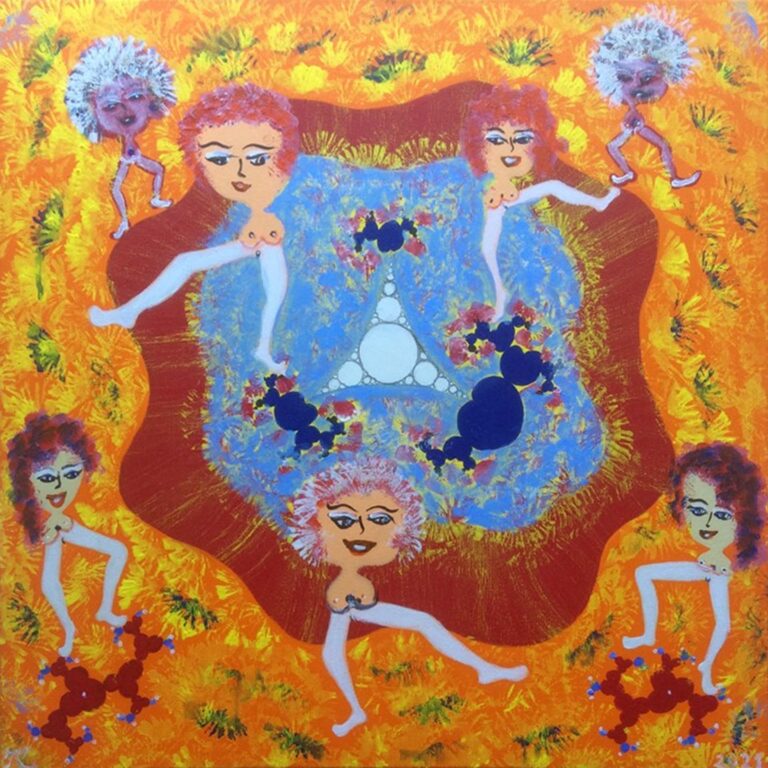 Visuman Dragqueens im appolonischen Netz 50x50cm Acryl auf Leinwand 2021